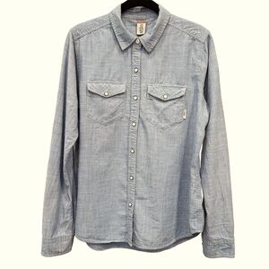 Size L Stio Womens Ashton Chambray, Pearl-Snap, Western, Rodeo, Outdoors, Shirt